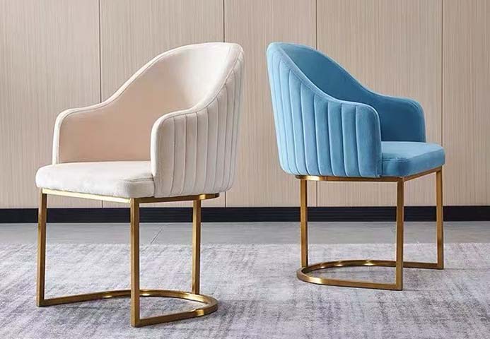 Vertical Channel Tufted Velvet Upholstered Dining Armchair with Brushed Gold Open Sled Base
