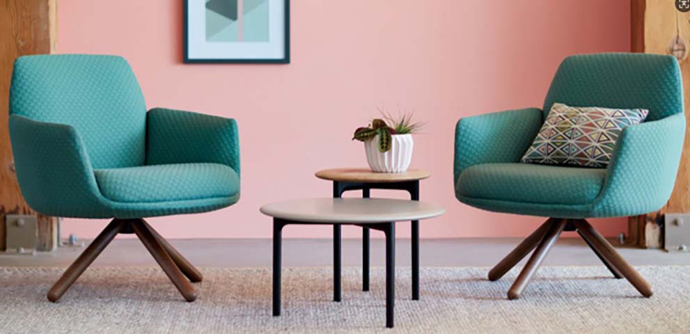 Teal Upholstered Swivel Bucket Lounge Chair and 2-Piece Round Nesting Side Table Lounge Set