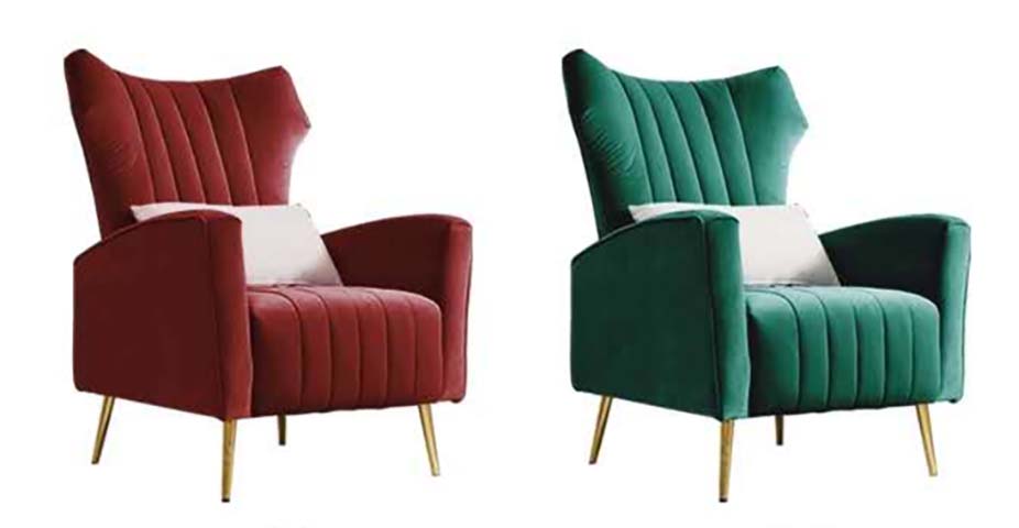Channel-Tufted Velvet Wingback Accent Armchair with Gold Tapered Metal Legs