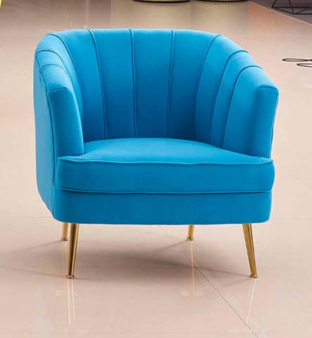 Blue Velvet Channel-Tufted Barrel Accent Armchair with Gold Metal Legs