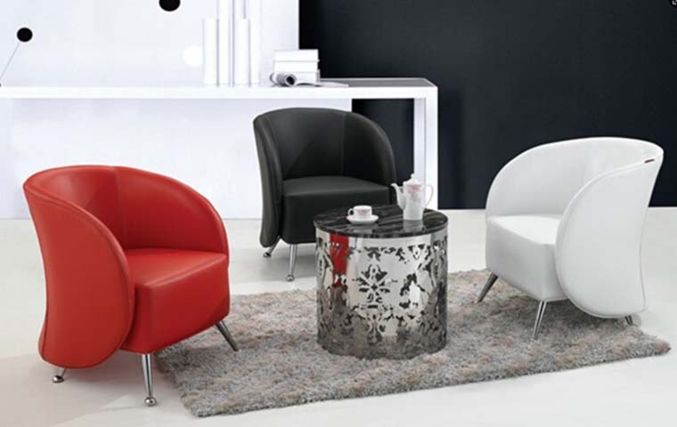 Modern Upholstered Barrel Accent Armchair with Chrome Caster Legs