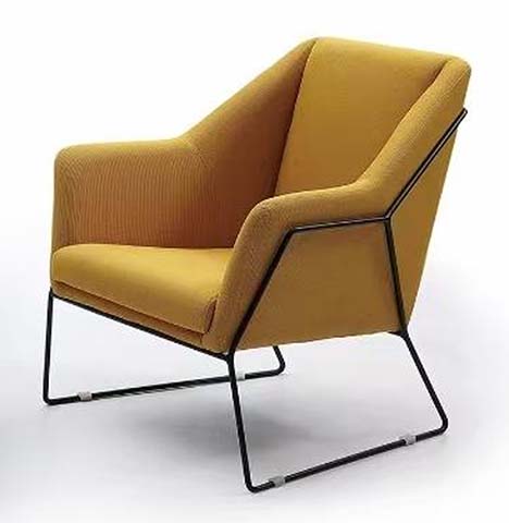 Mustard Yellow Corduroy Geometric Wire Sled Base Lounge Armchair