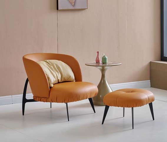 Armless Curved Faux Leather Lounge Chair with Matching Tufted Ottoman and Hourglass Glass Side Table Set