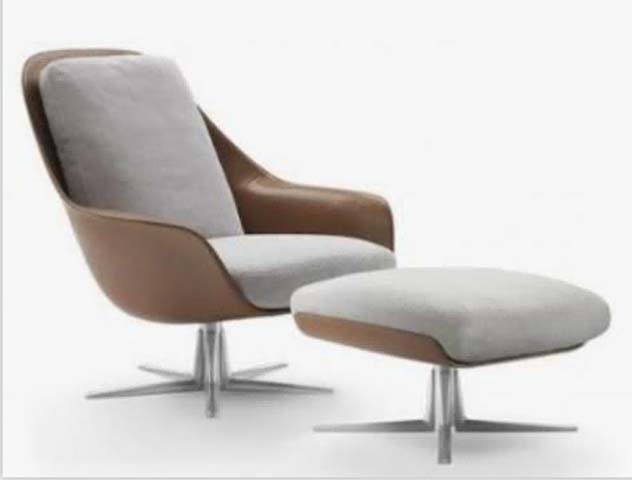 Contemporary Two-Tone Swivel Lounge Chair with Matching Ottoman Set
