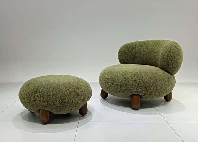Moss Green Boucl&eacute; Armless Organic Lounge Chair with Matching Ottoman