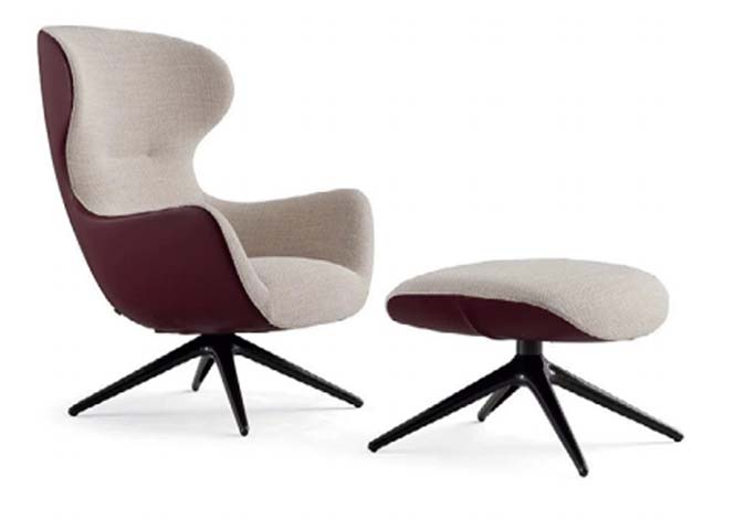 Two-Tone Upholstered Swivel Lounge Armchair with Matching Ottoman