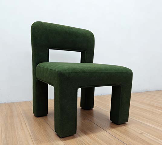 Dark Green Textured Fabric Armless Sculptural Accent Chair with Back Cutout