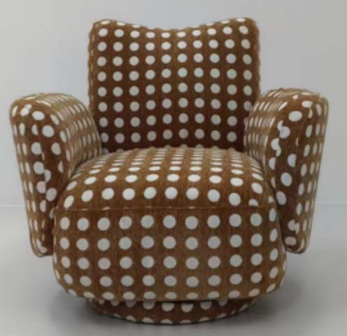 Brown and White Polka Dot Upholstered 360&deg; Swivel Lounge Armchair