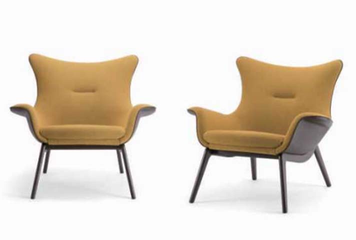 Mid-Century Modern Mustard Fabric Wingback Lounge Armchair