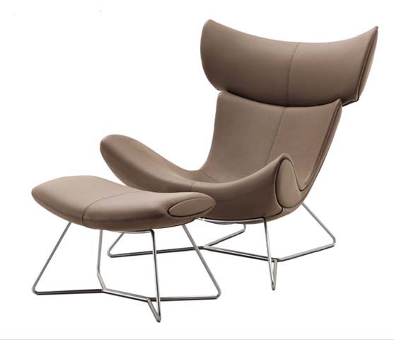 Taupe Upholstered Lounge Chair with Matching Ottoman, Chrome Wire Sled Base