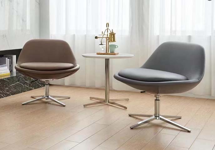 3-Piece Conversational Swivel Lounge Set: 2 Armless Bucket Accent Chairs with Matching Round Pedestal Side Table