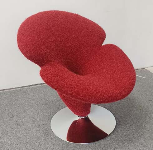 Red Boucle Sculpted Armless Swivel Lounge Accent Chair