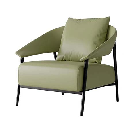 Sage Green Upholstered Lounge Armchair with Black Metal Frame
