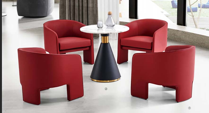4-Seater Round Reception Lounge Set with Upholstered Barrel Chairs and Accent Table
