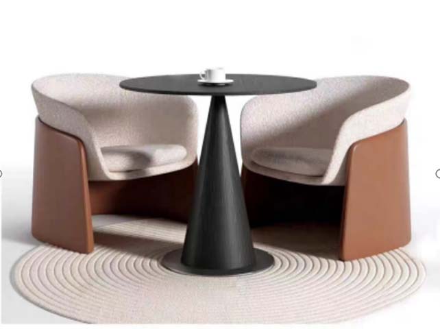 Matte Black Conical Pedestal 2-Seater Round Caf&eacute; Negotiation Table
