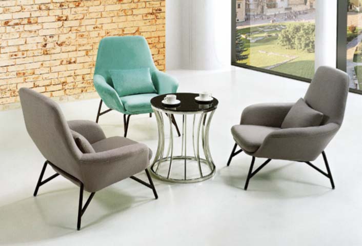 3-Piece Fabric Upholstered Lounge Seating Set with Round Black Glass Side Table