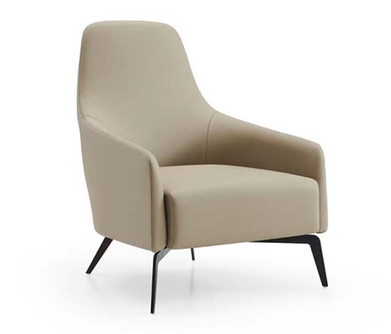 Beige Upholstered Modern Lounge Armchair with Black Splayed Metal Legs