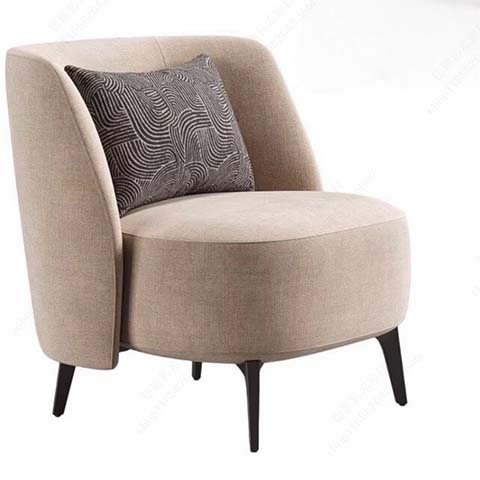 Light Beige Woven Fabric Barrel Accent Armchair with Throw Pillow and Black Tapered Metal Legs