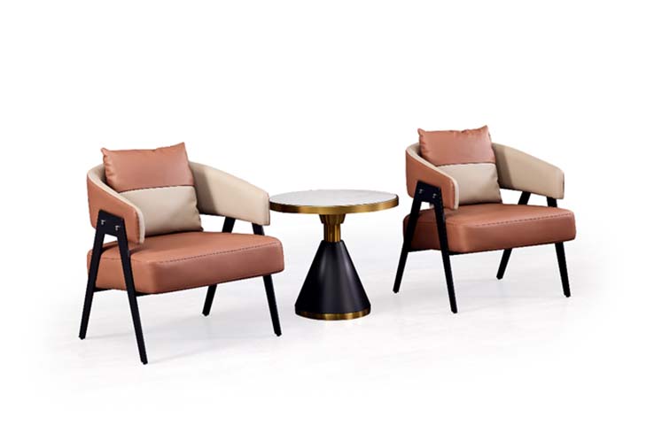 2-Person Modern Lounge Seating Set with Two-Tone Accent Armchairs and Round Pedestal Side Table