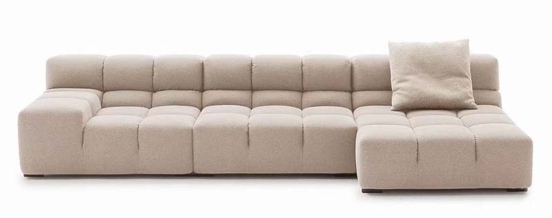 L-Shaped Tufted Fabric Modular Sectional Sofa