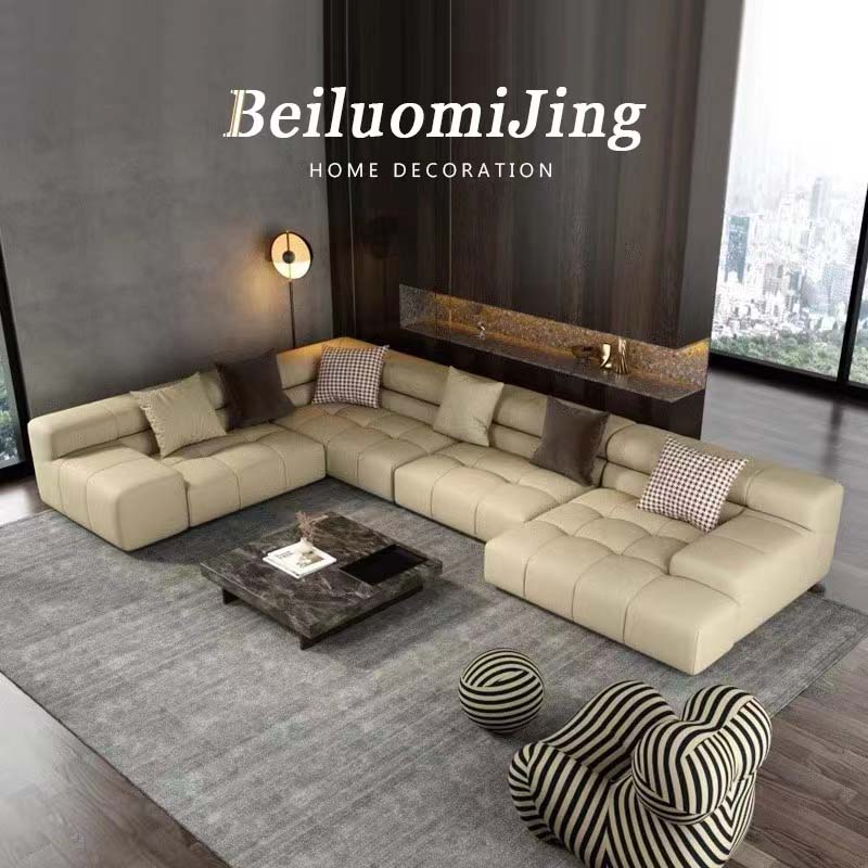Tufty-style L-Shaped Modular Leather Sectional Sofa
