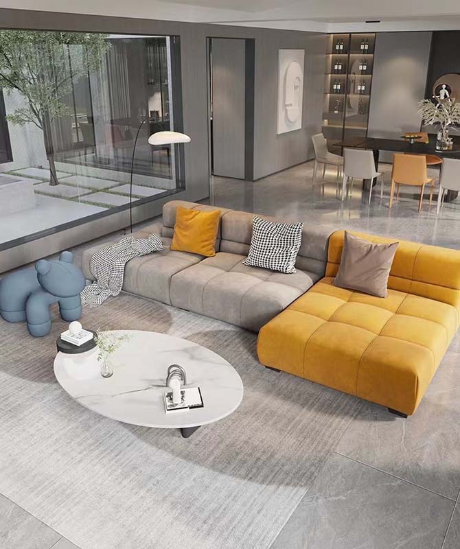 Two-Tone Biscuit-Tufted L-Shaped Right Chaise Sectional Sofa