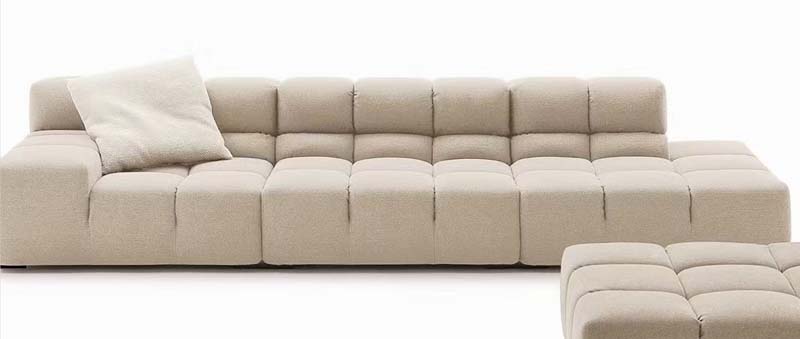 Beige Tufted Boucle Modular Sectional Sofa with Matching Ottoman
