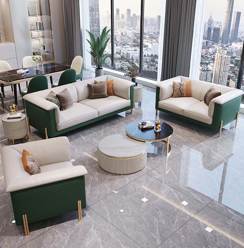 3+2+1 Modern Light Luxury Two-Tone Living Room Sofa Set with Gold Metal Legs