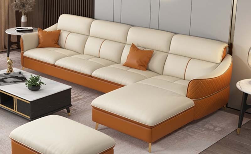 L-Shaped Upholstered Sectional Sofa with Separate Ottoman