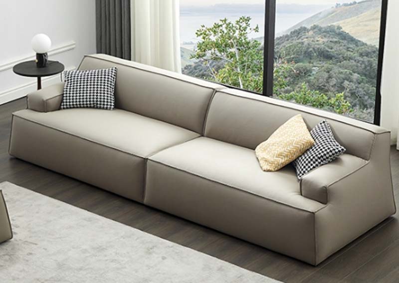 Low-Profile Block Form Taupe Upholstered Two-Seat Modular Loveseat Sofa