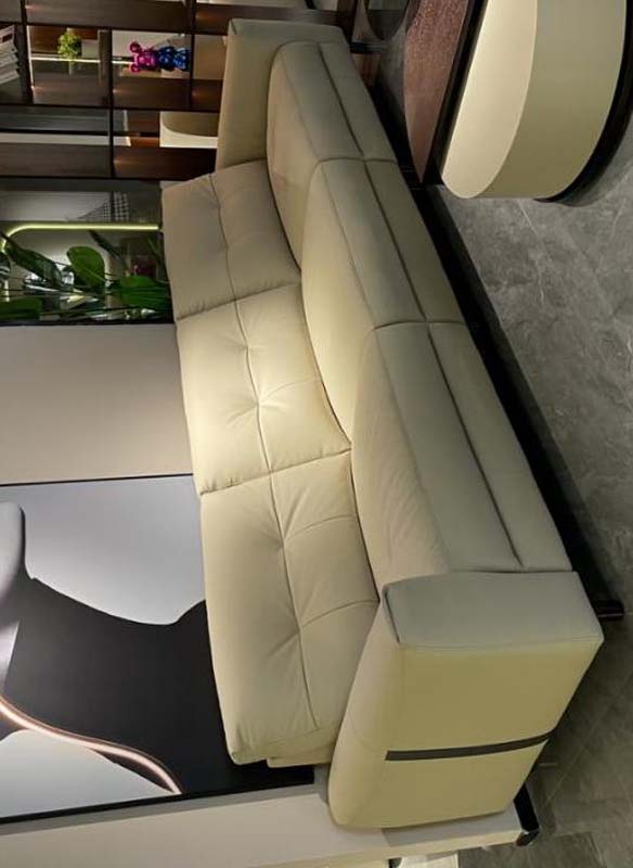 Minimalist Off-White Quilted Three-Seater Leather Sofa