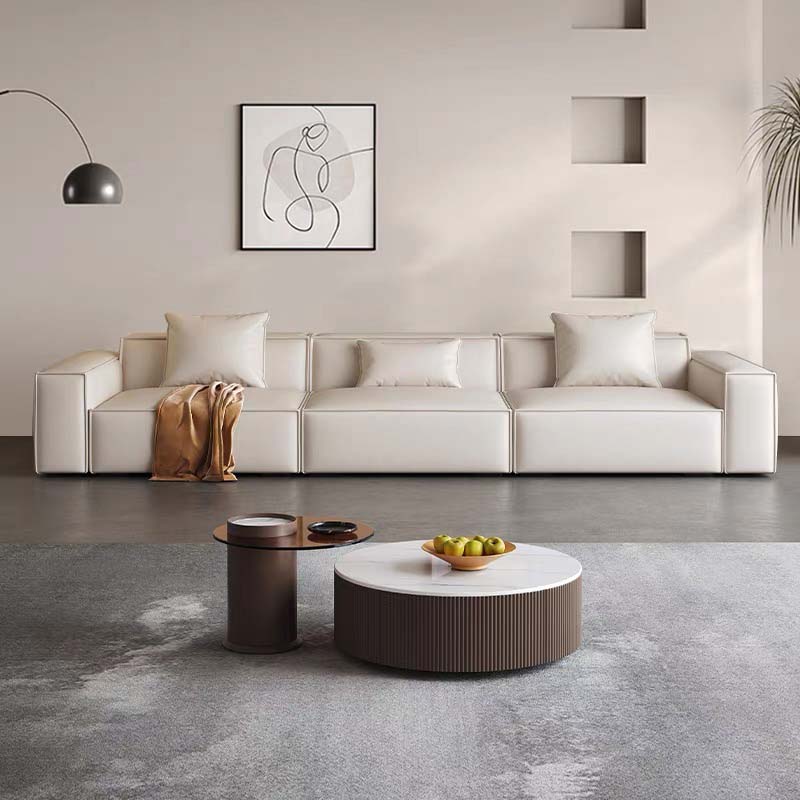 Off-White Blocky Square-Arm 3-Seat Modular Straight Sofa