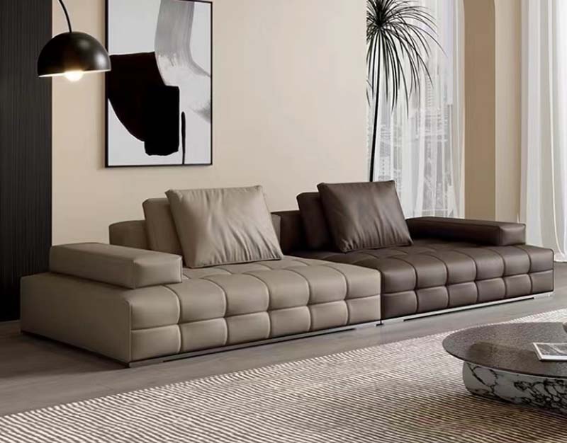 Two-Tone Grid-Tufted Modular Sectional Sofa