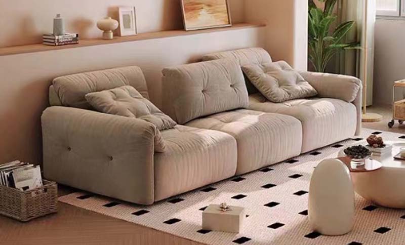 Beige Tufted Three-Seat Modular Floor-Skimming Lounge Sofa
