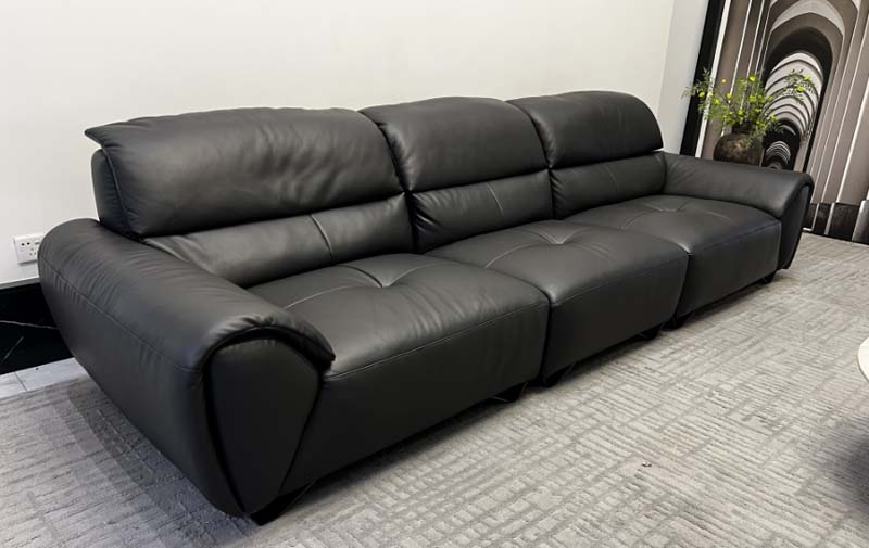 Black Faux Leather Three-Seat Manual Reclining Sofa