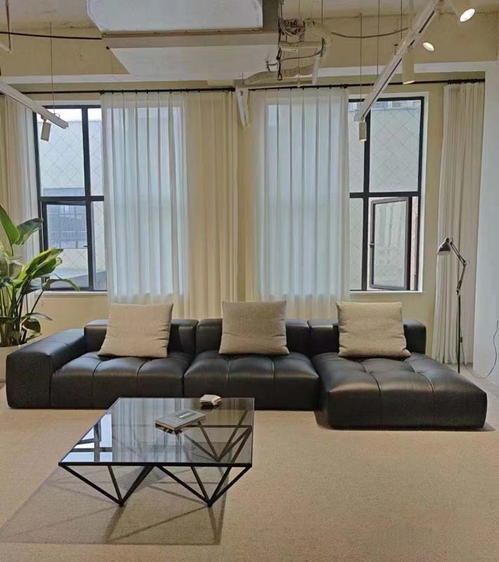 Black Tufted Right-Chaise L-Shaped Modular Sectional Sofa