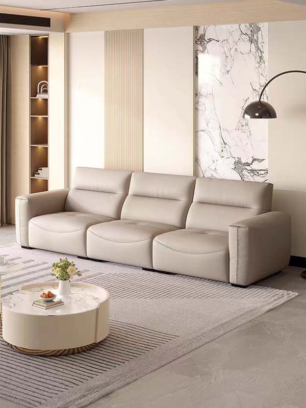 Cream Off-White Block Arm Modular Upholstered Three-Seat Sofa
