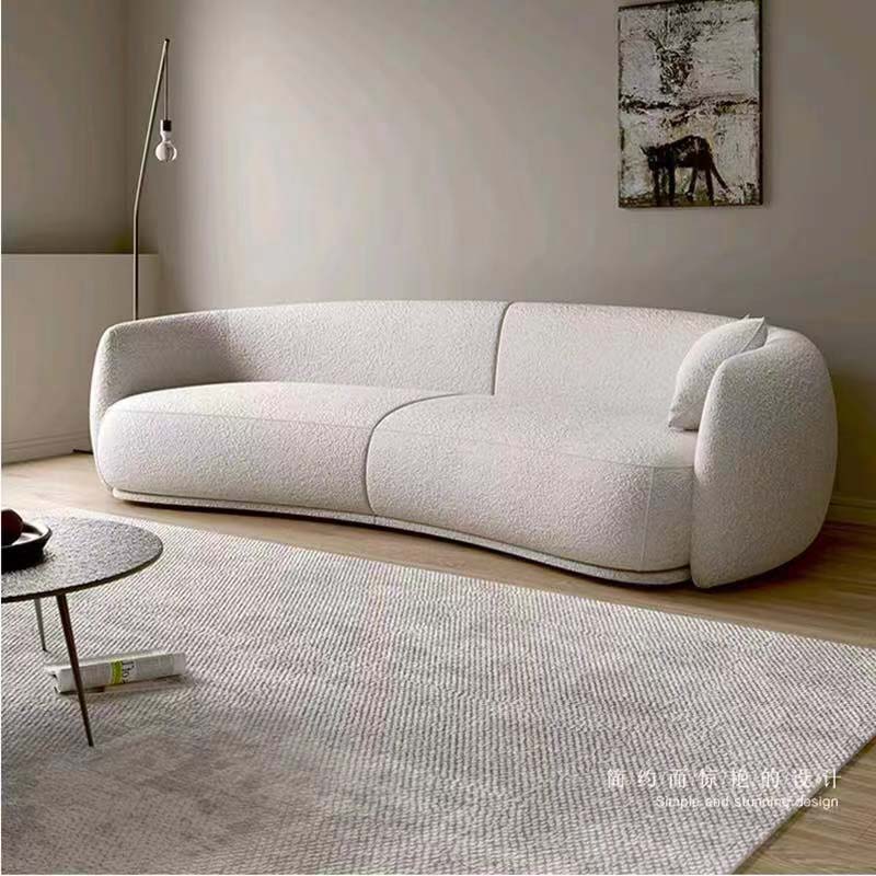 Curved Ivory Boucle Upholstered Lounge Sofa