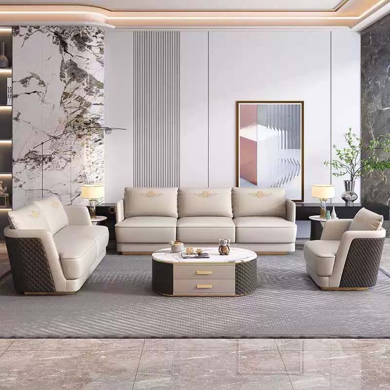 3-Piece Light Luxury Beige Upholstered Living Room Sofa Set (1+2+3 Seating)
