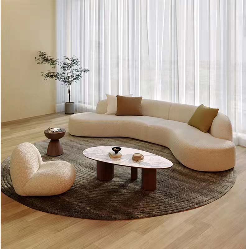 Cream Boucle Armless Curved Kidney Sectional Sofa