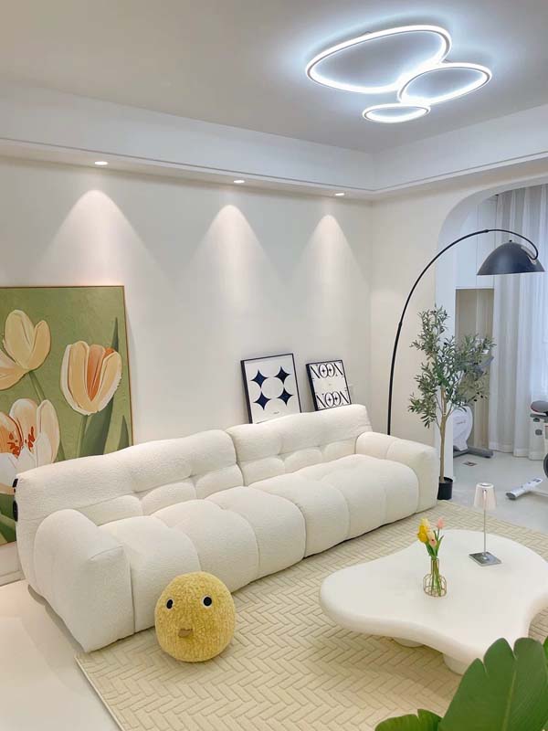 4-Seat Biscuit-Tufted White Boucle Modular Sectional Sofa
