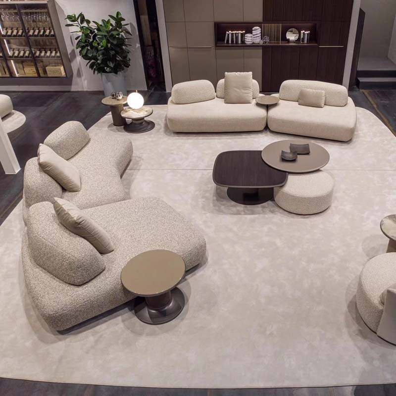 Organic Modular Sectional Sofa in Beige Boucl&eacute; with Ottoman