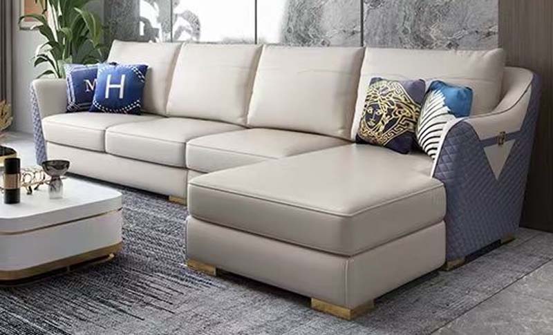 Modern Cream and Navy L-Shaped Right-Chaise Sectional Sofa