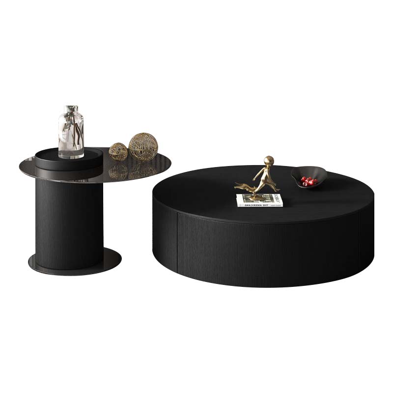 Two-Piece Black Round Nesting Coffee Table Set