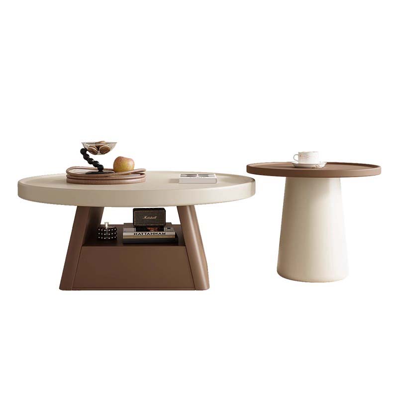 Round Two-Tone Nesting Coffee Table and Pedestal Side Table Set