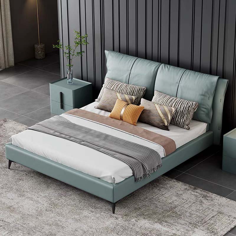 Pillow-Back Upholstered Bed with Low Platform Frame