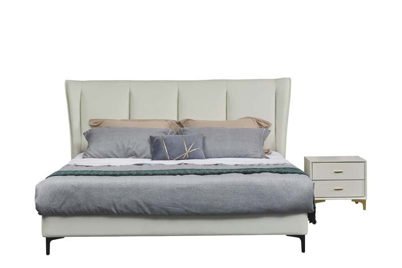 Upholstered Wing-Headboard Bed with Two-Drawer Nightstand