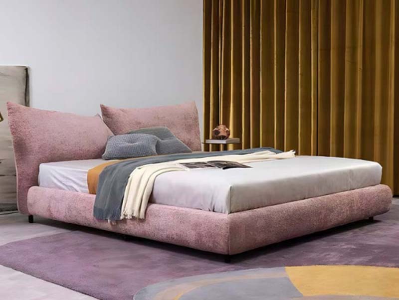 Upholstered Low-Profile Platform Bed with Pillow Headboard