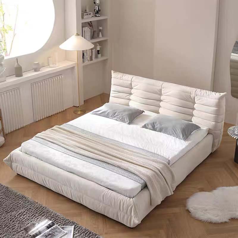 Cream White Channel-Tufted Upholstered Low-Profile Platform Bed, Queen Size