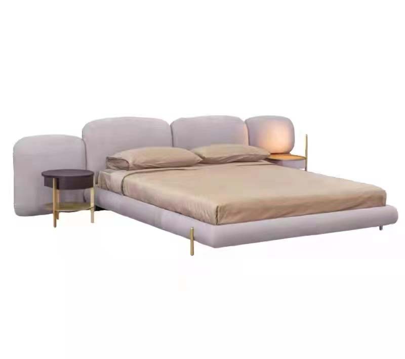 Upholstered Curved Platform Bed with Integrated Side Tables